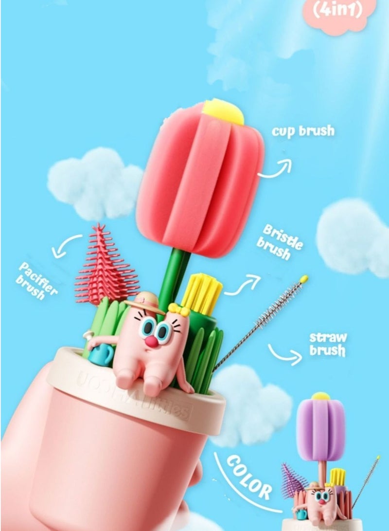 5 in 1 Silicone Baby Bottle Cleaning Brush Set with Stand, Water Bottles Cleaner, Cup Gap Clean Brushes - Image 2