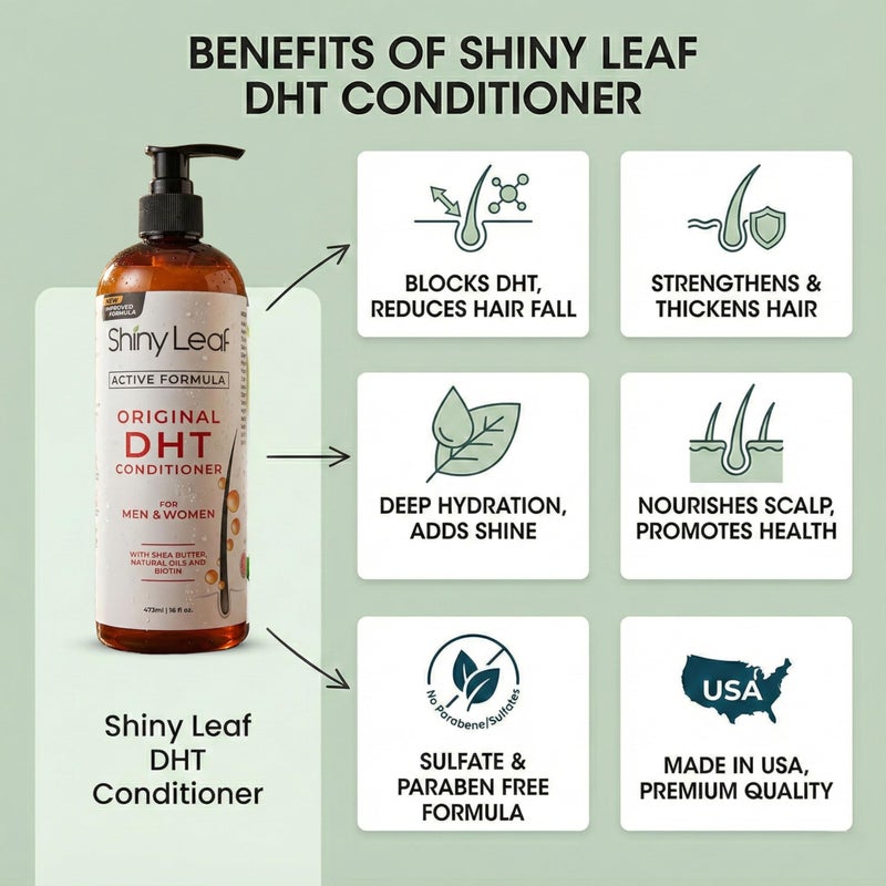 Shiny Leaf بلسم مانع DHT بزيت أوراق إكليل الجبل لنمو الشعر، شعر أكثر نعومة وسلاسة، خالي من البارابين والكبريتات، 16 أونصة - Image 3