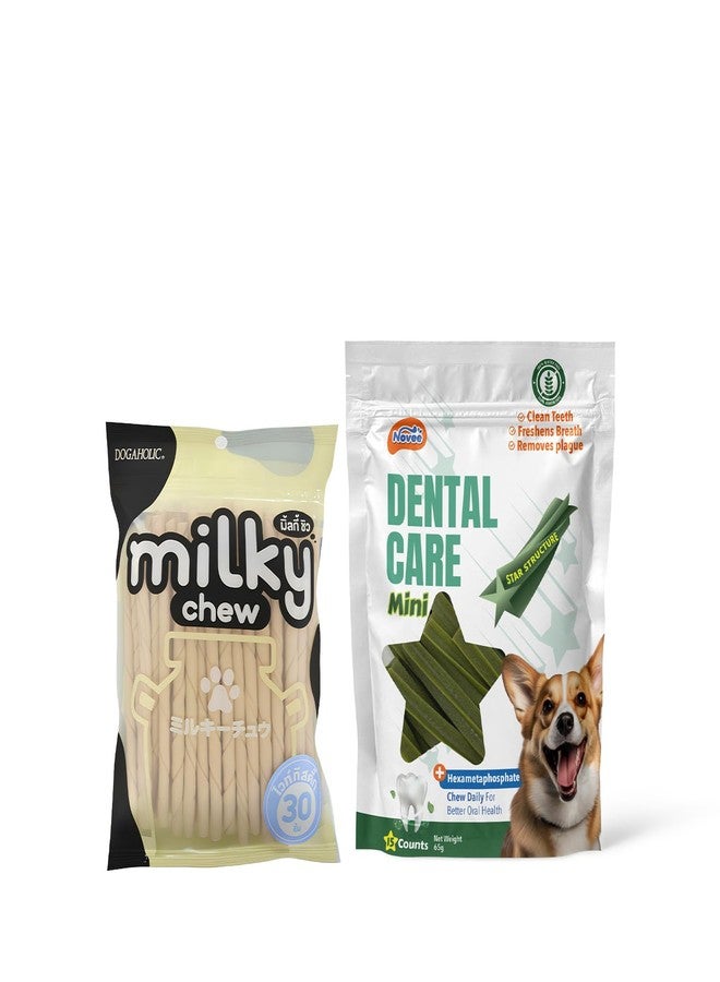 Dogaholic Milky Chews Sticks with Novee Dental Care Mini Dog Treats, All Life Stages Snack Combo for Chewing, Training & Daily Feeding, 65g - Image 1