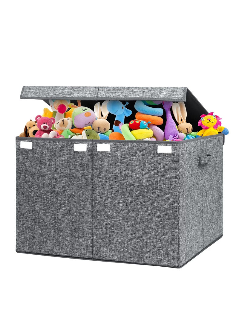 JoyousSto Large Toy Box Chest Storage with Lid - Collapsible Kids Toys Boxes Organizer Bins Baskets Container with Handles，62.5*33*40CM Grey  - Image 2