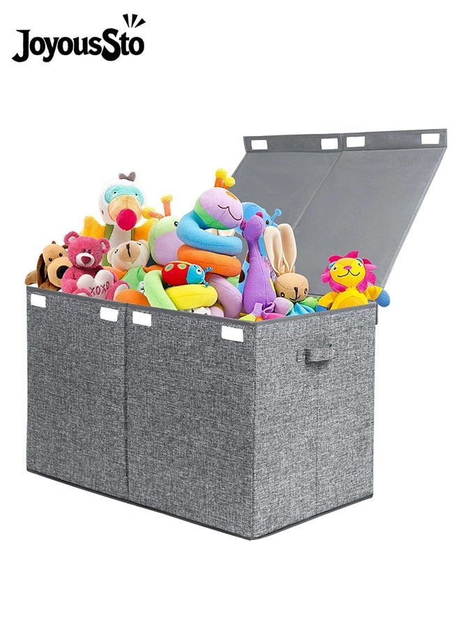 JoyousSto Large Toy Box Chest Storage with Lid - Collapsible Kids Toys Boxes Organizer Bins Baskets Container with Handles，62.5*33*40CM Grey  - Image 1