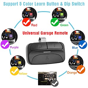 X X-HOUSE Universal Garage Door Remote for Liftmaster Chamberlain Linear Craftsman Genie Opener 300/310/315/318/390Mhz,Support Purple/Yellow/Green/Red/Orange Learn Button and DIP Switch,2 Pack - Image 3