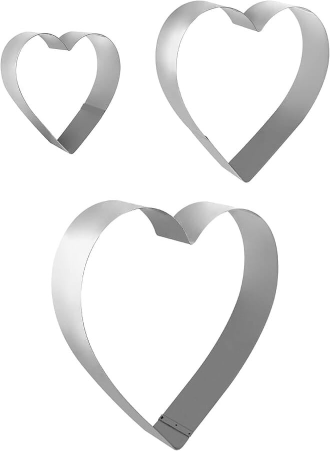 QWORK Heart Cake Mold Ring Set, 4/6/8" Stainless Steel Heart Molded Salad, Pastry Mousse Molded Layered Cutter