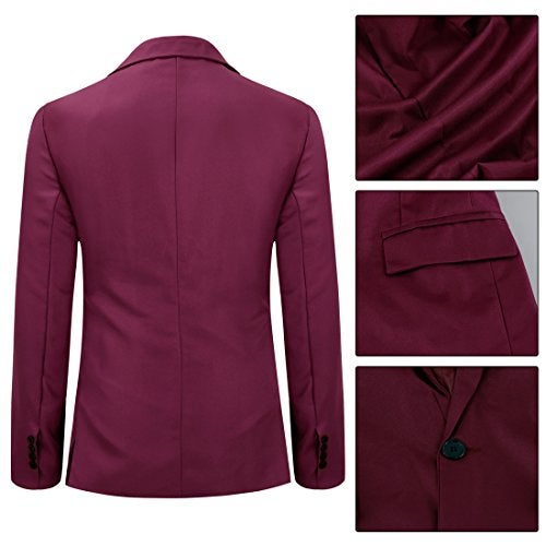 YUNCLOS Men's Slim Fit Casual 1 Button Notched Lapel Blazer Jacket Burgundy - Image 4