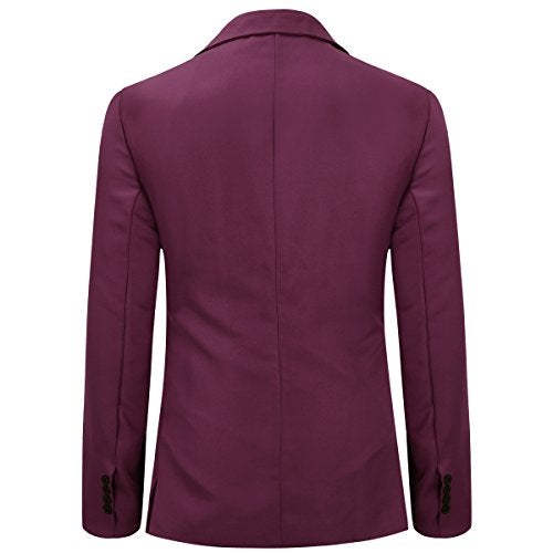 YUNCLOS Men's Slim Fit Casual 1 Button Notched Lapel Blazer Jacket Burgundy - Image 2