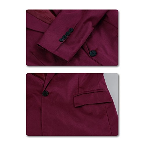 YUNCLOS Men's Slim Fit Casual 1 Button Notched Lapel Blazer Jacket Burgundy - Image 5
