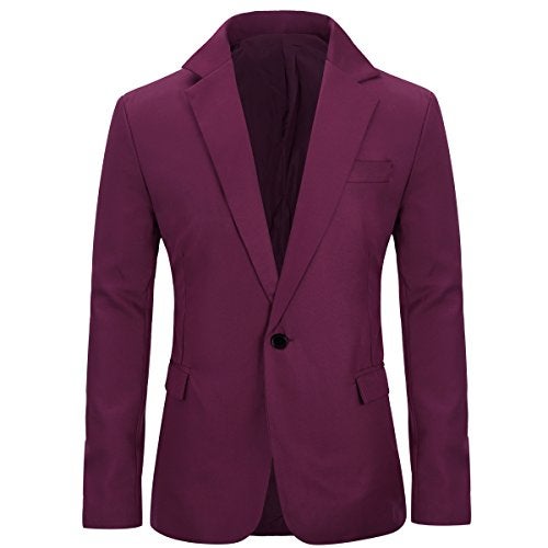 YUNCLOS Men's Slim Fit Casual 1 Button Notched Lapel Blazer Jacket Burgundy - Image 1