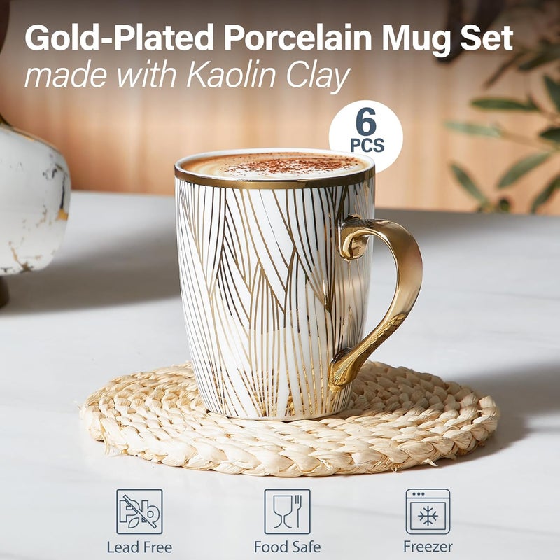 ONEMORE Coffee Mugs 18oz  GoldPlated Ceramic Mugs for Latte Hot Tea Cappuccino Mocha Cocoa  Luxury Gold Trim Mug Set of 6 White  Gold Multicolored - Image 2
