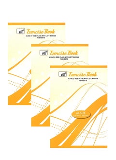 Psi 3-Piece A4 Size Four Line Notebook With One Side Plain  - Image 1