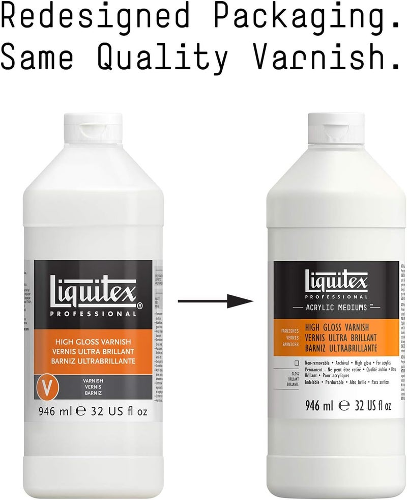 Liquitex ورنيش ليوكيتكس الاحترافي بلمعان عالي - 32 أونصة سائلة (946 مل) - وسط أكريليك غير سام لحماية الأعمال الفنية - Image 2