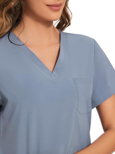 COZYFIT طقم COZYFIT للنساء - بلوزة سكراب بفتحة V وسروال جوجر مع 8 جيوب، حزام يوغا، مضاد للتجاعيد، تصميم نحيف للنساء - رمادي، M - Image 5