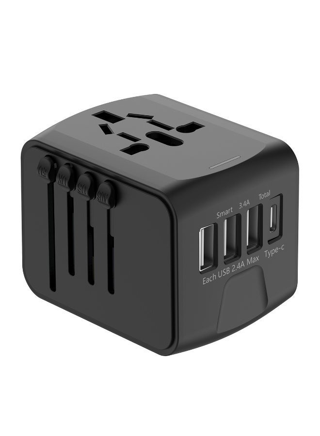 ECVV Universal Travel Power Adapter, International Power Adapter All in One Worldwide Travel Plug Adapter AC Outlet Plug Converters with 3 USB + 1 Type C Charging Ports - Image 1