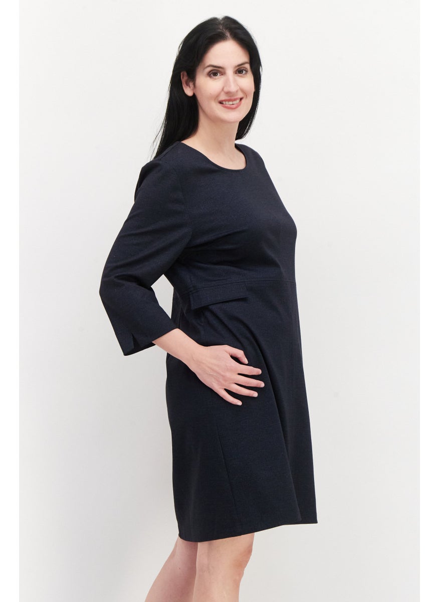 Zero - Women Chambray Midi Dress, Navy - Image 1