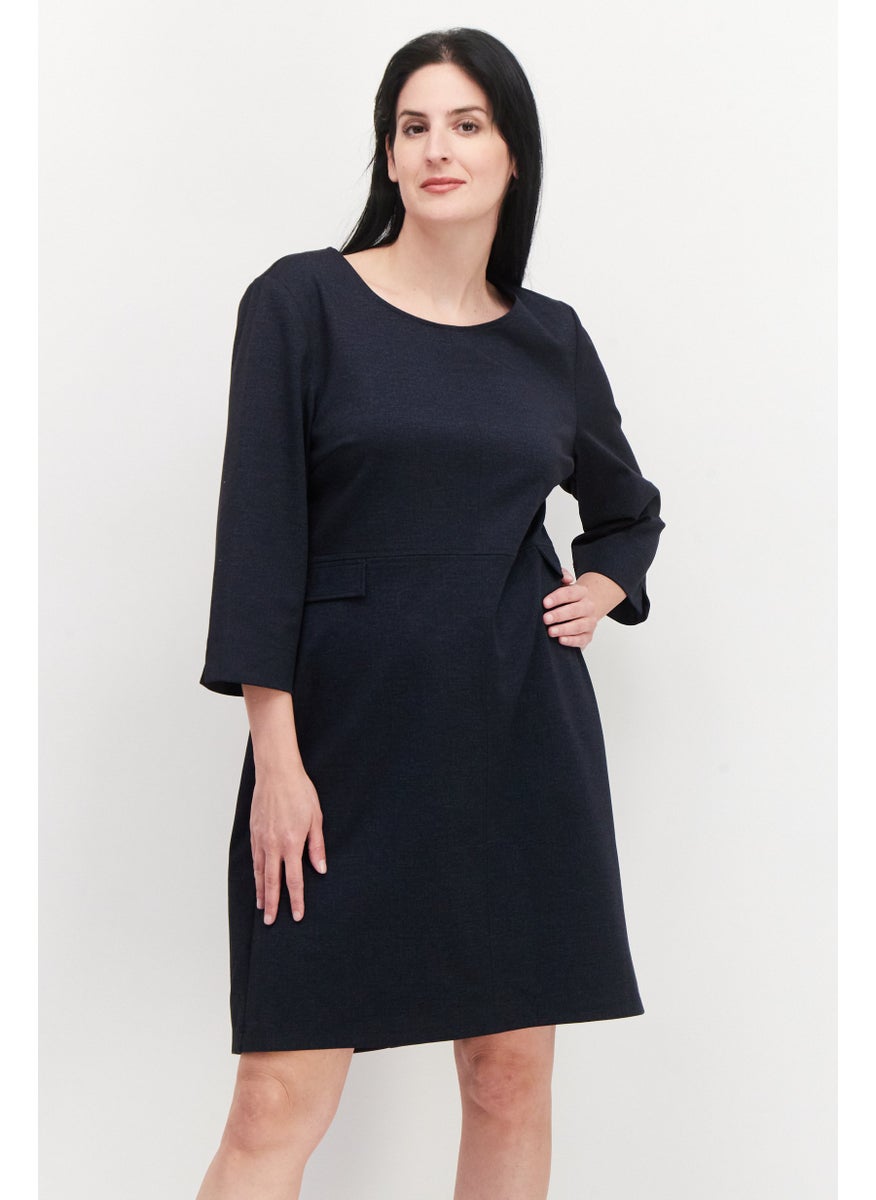 Zero - Women Chambray Midi Dress, Navy - Image 1
