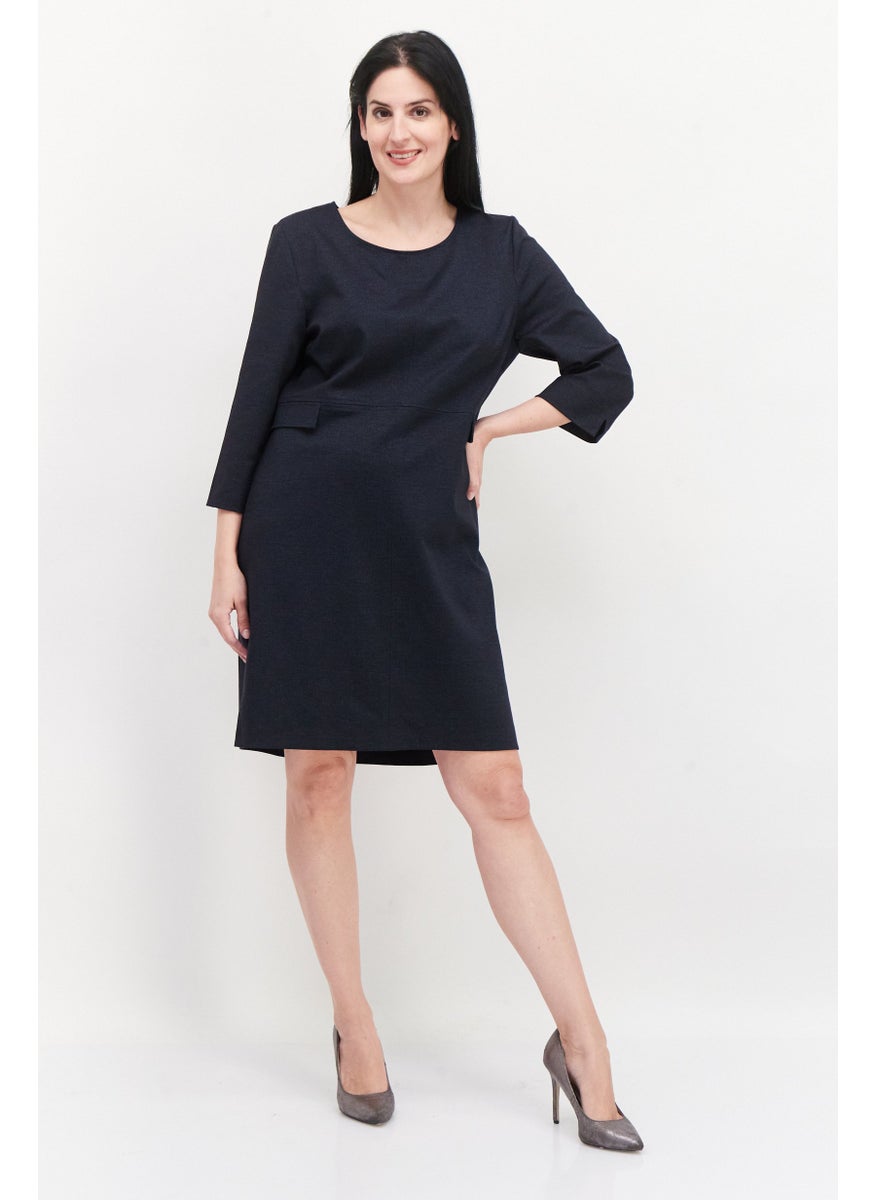 Zero - Women Chambray Midi Dress, Navy - Image 1