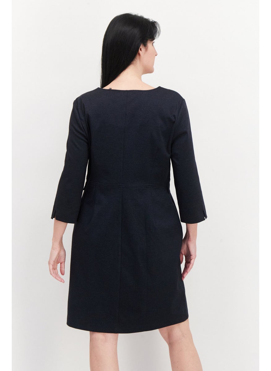 Zero - Women Chambray Midi Dress, Navy - Image 1