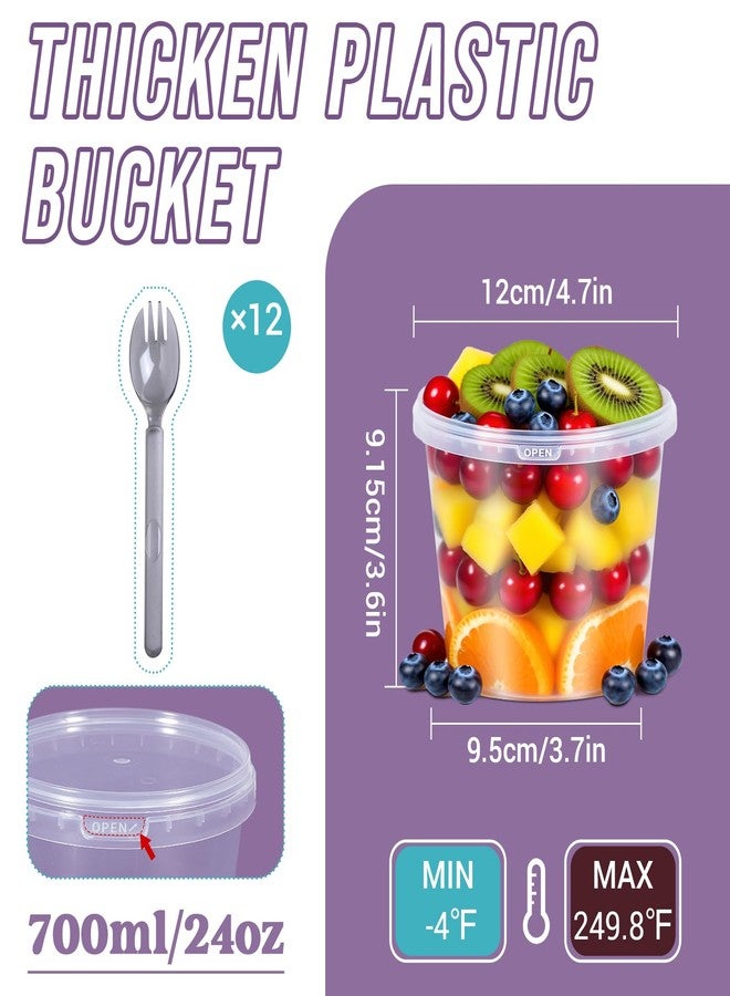 ASEVAT 24 oz 12 Pack Plastic Drink Buckets with Lids, Clear Plastic Cup with Lid, Ice Buckets for Parties, Reusable Food Grade Containers with Lids, Deli Container for Sauce, Soup - Image 5