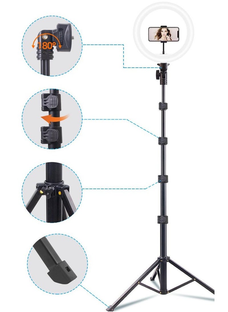 Selfie Ring Light，Extendable Tripod Stand & Phone Holders，stand used both on the desktop or floor，Tripod with fill light