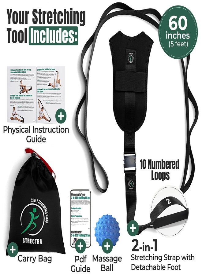 STRECTRA Stretching Strap with Loops and Detachable Foot | Non-Elastic | Leg, Calf & Hamstring Stretcher for Plantar Fasciitis, Fascia, Physical Therapy, Pain Relief, Flexibility - Image 2