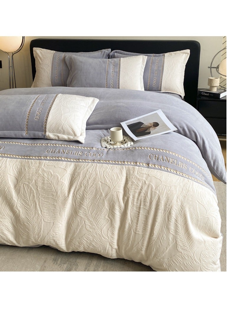 Fitted Sheet Style — ﻿ Carved Velvet Cloth Embroidered Wide Edge Milk Velvet Four Piece Bedding Set - Image 1