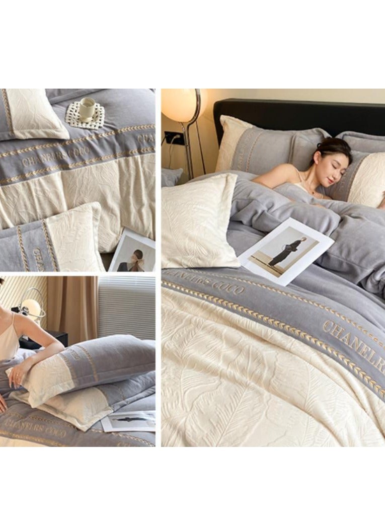 Fitted Sheet Style — ﻿ Carved Velvet Cloth Embroidered Wide Edge Milk Velvet Four Piece Bedding Set - Image 3