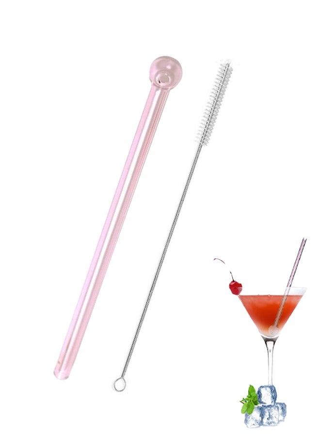 ماصة شرب زجاجية قابلة لإعادة الاستخدام باللون الوردي 20 × 0.8 × 0.8 سم مع فرشاة تنظيف للماصة - Image 1