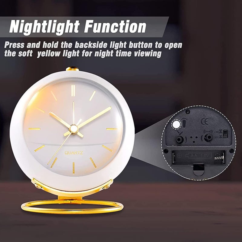 QIMIT Silent Analog Table Clock Nightstand Alarm Clock Analog Alarm Clock with Light for Rooms Table Desk Shelf Office Without Battery Small Stand - Image 4