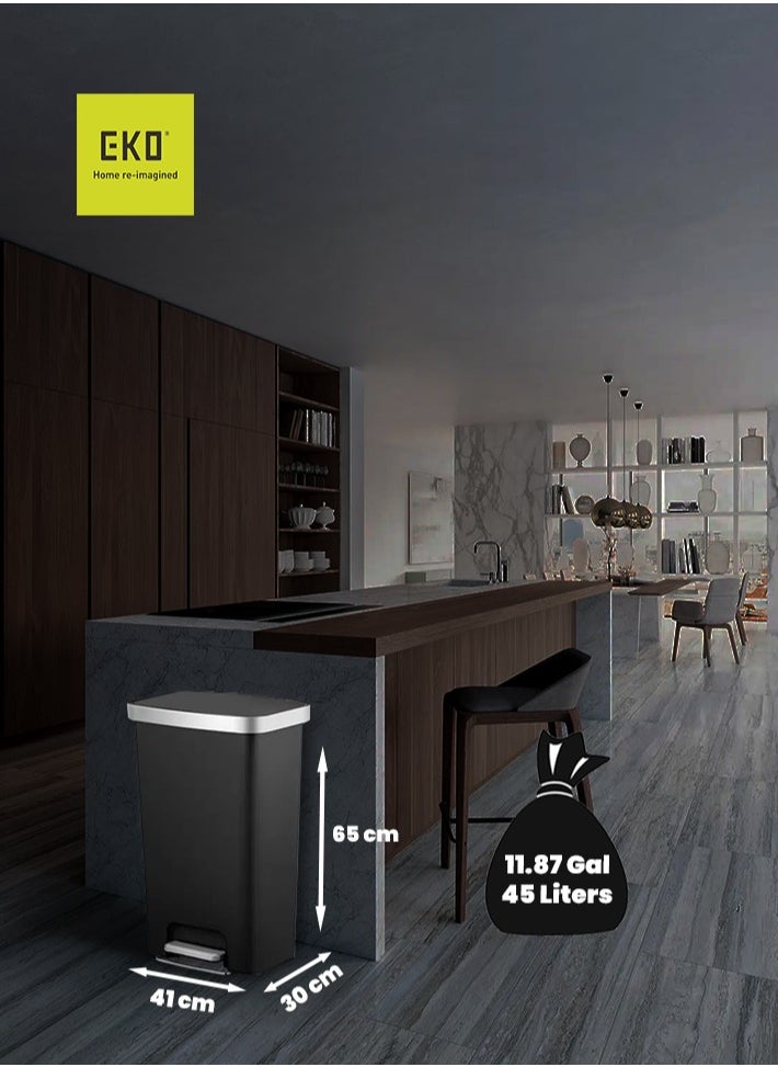 EKO HANA SERIES | Brushed Matte Finish | Soft-Closing | Fingerprint-Resistant | Pedal Trash & Garbage Bin | Versatile For Homes & Communal Areas | 45 Liters | Black  - Image 3
