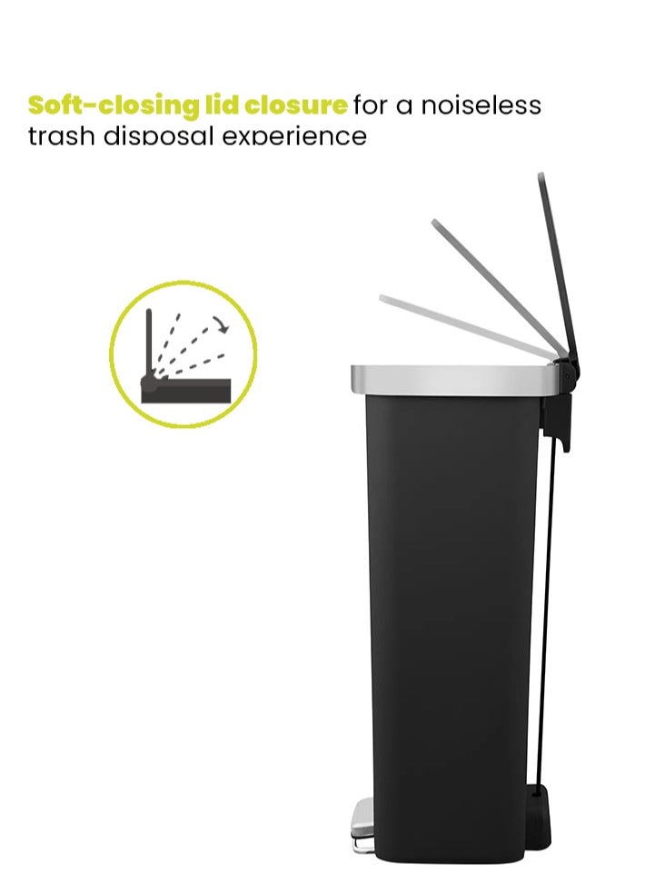 EKO HANA SERIES | Brushed Matte Finish | Soft-Closing | Fingerprint-Resistant | Pedal Trash & Garbage Bin | Versatile For Homes & Communal Areas | 45 Liters | Black  - Image 5