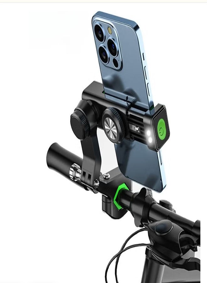 Bike Phone Holder with Night Riding Warning Light - 1080° Rotation, Tool-Free Installation, Shockproof Double Lock - Image 1
