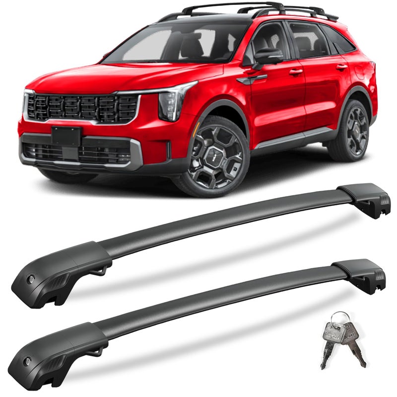 KINGGERI 220lbs Lockable Roof Rack Cross Bars Compatible with Kia Sorento XLine XPro 2021 2022 2023 2024 2025 with Raised Side Rails Heavy Duty Aluminum Roof Rails Crossbars Luggage Accessories