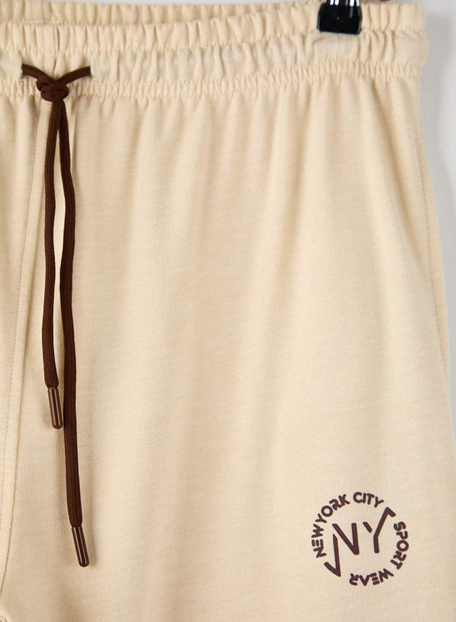 trendyol Beige Regular/Normal Fit New York Embroidered Straight Leg Sweatpants - Image 3