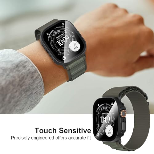 Diruite Suoman 2-Pack for Apple Watch Ultra 3/2/1 49mm Case, Ultra-Thin Tempered Glass Screen Protector, All-Around PC Protection Cover for iWatch Ultra 49mm 3/2/1 -Black+Clear - Image 5
