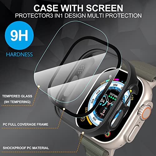 Diruite Suoman 2-Pack for Apple Watch Ultra 3/2/1 49mm Case, Ultra-Thin Tempered Glass Screen Protector, All-Around PC Protection Cover for iWatch Ultra 49mm 3/2/1 -Black+Clear - Image 4