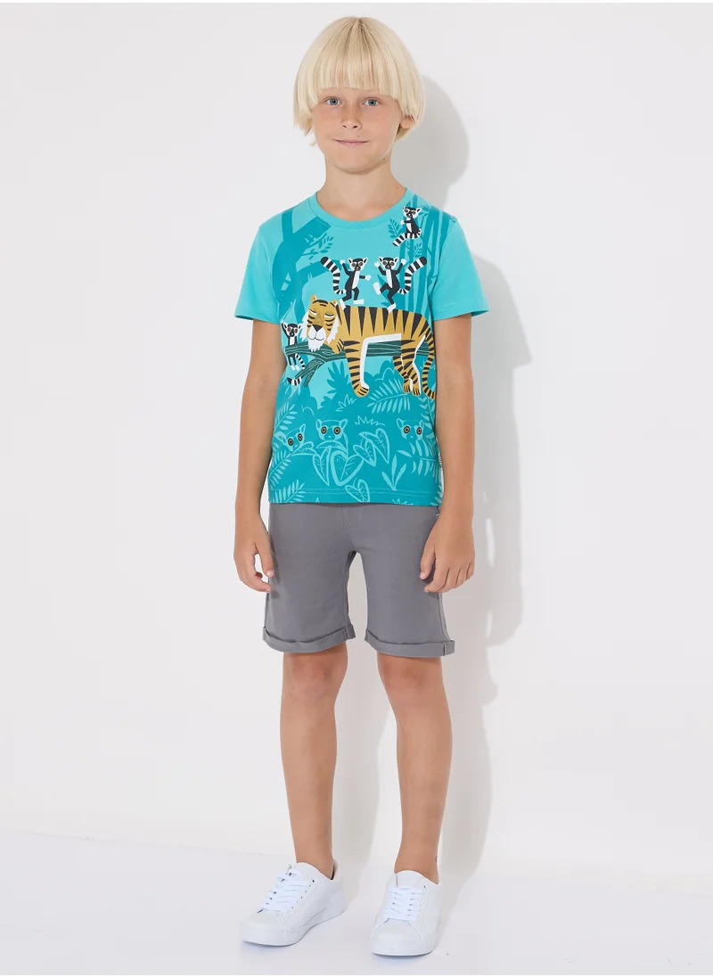 victor and jane Boys' Summer Outfit Set: 2-Piece T-Shirts & Shorts - Green & Grey (2-8 Years)