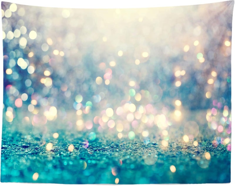 BELECO 10x8ft Fabric Bokeh Teal Glitter Backdrop Abstract Sparkling Light (No Glitter) Background Blue Gold Glitter Mermaid Photography Backdrop for Baby Shower Birthday Party Photoshoot Photo Props - Image 4