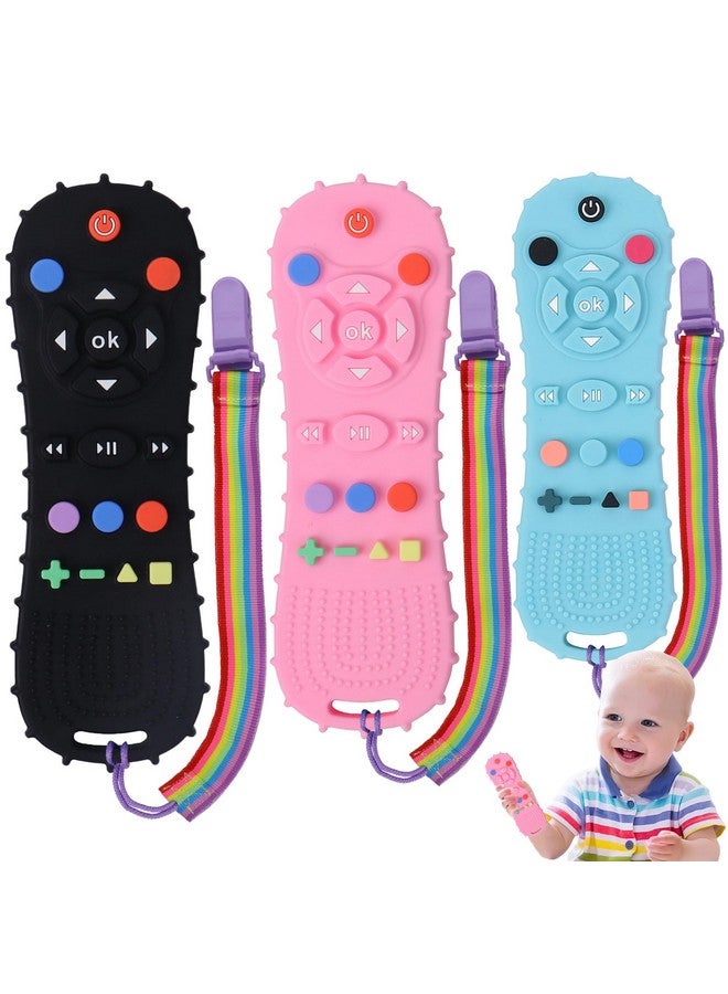 BEBECAN 3 Pack Silicone Baby Remote Teether Chew Toy for Infant TV Teething Remote Control Shape for Babies 3 6 9 12 18 24 Months Safe Food Grade Silicone BPA Free - Image 1