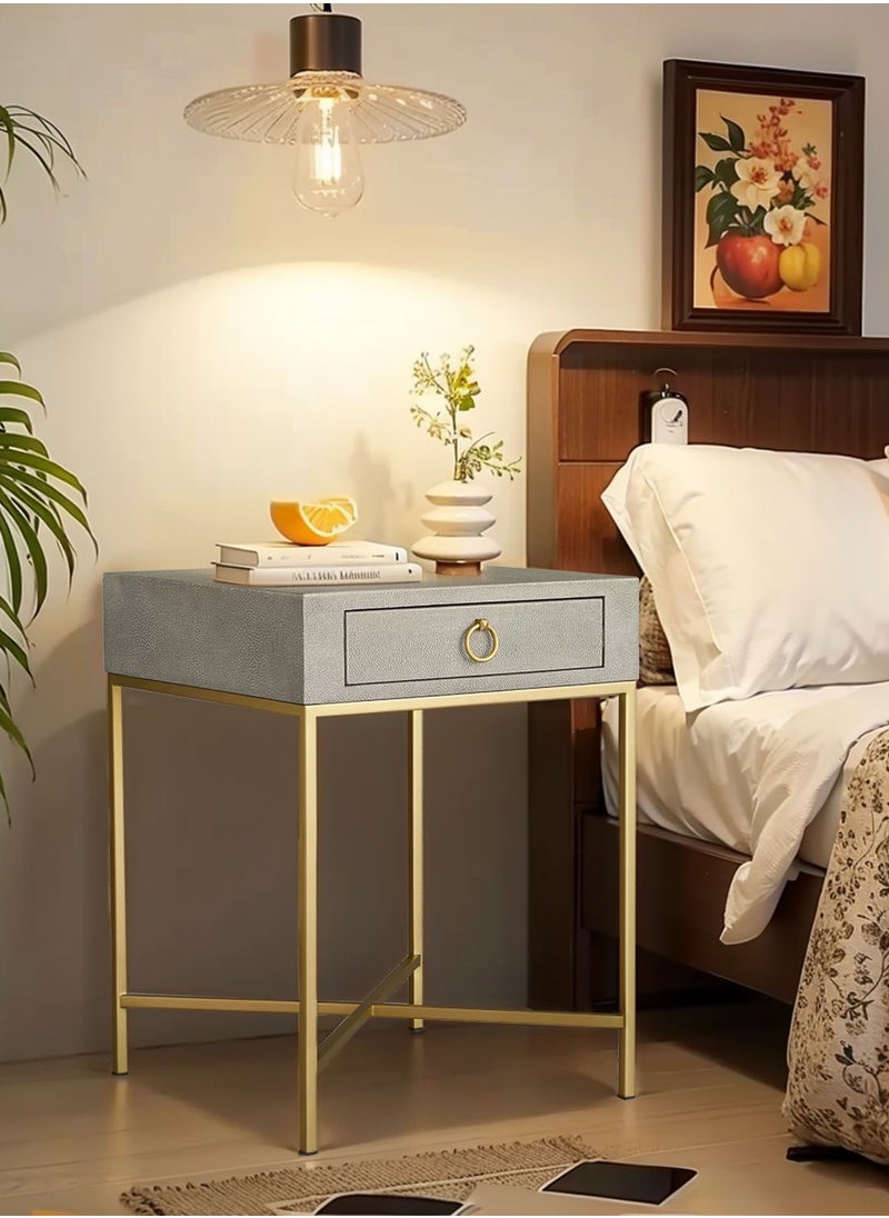 CHOIWIN Nightstand Table with Drawer, Bedside Table Wood Night Stand Modern End Table Side Table for Bedroom and Living Room, Sturdy Steel Frame, Easy Assembly,Grey  - Image 4