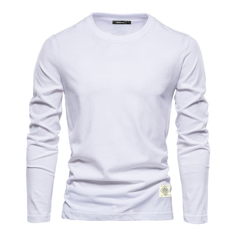 Men''s Long Sleeve New Solid Color T-Shirt Trendy Leisure Sports Outer Wear Round Neck Cotton Base Shirt Top Wholesale - Image 1