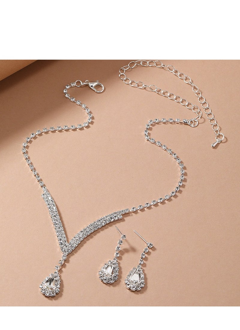 Generic Shiny Rhinestone Necklace and Earrings Jewelry Set For Women Bridal Jewelry Evening Dress Accessories For Women Dinner Party Accessories Women's Collarbone Chain Gift For Mother Wife Girlfriend Bridesmaids  - Image 3