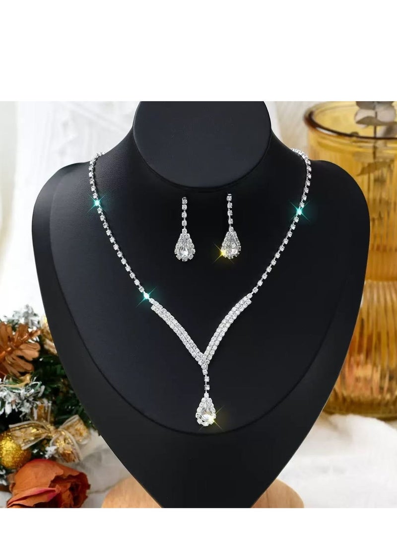 Generic Shiny Rhinestone Necklace and Earrings Jewelry Set For Women Bridal Jewelry Evening Dress Accessories For Women Dinner Party Accessories Women's Collarbone Chain Gift For Mother Wife Girlfriend Bridesmaids  - Image 4