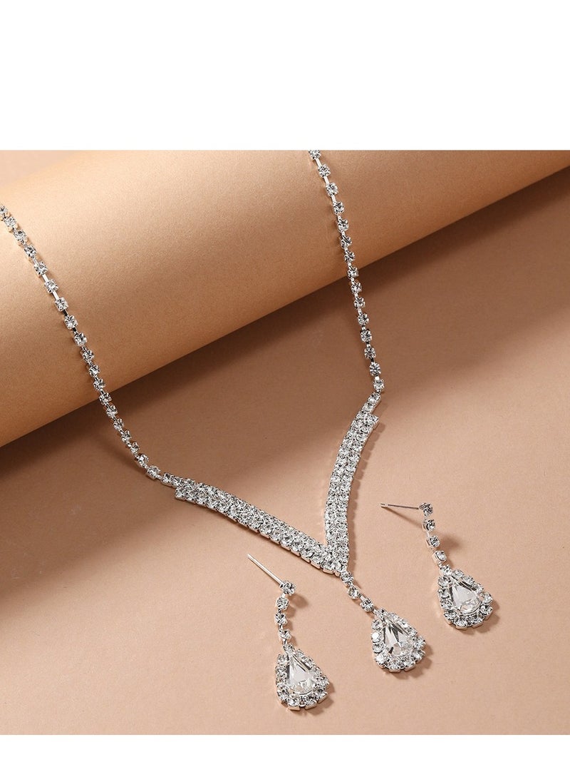 Generic Shiny Rhinestone Necklace and Earrings Jewelry Set For Women Bridal Jewelry Evening Dress Accessories For Women Dinner Party Accessories Women's Collarbone Chain Gift For Mother Wife Girlfriend Bridesmaids  - Image 2