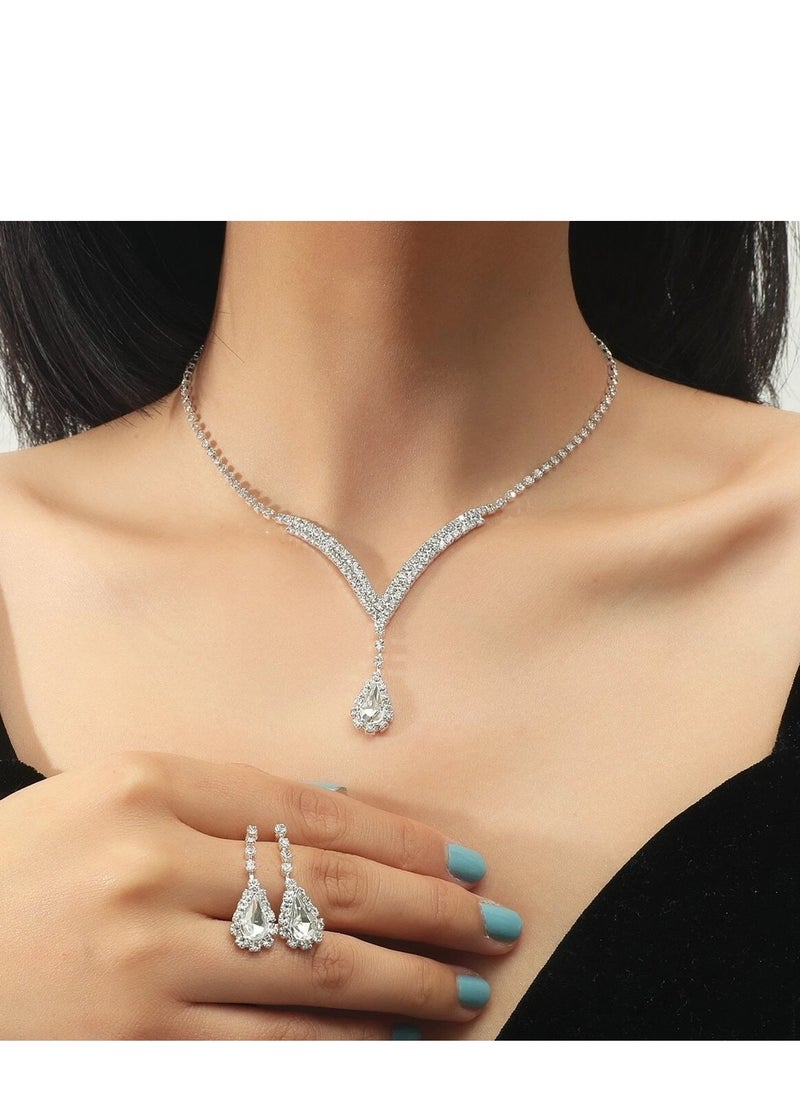 Generic Shiny Rhinestone Necklace and Earrings Jewelry Set For Women Bridal Jewelry Evening Dress Accessories For Women Dinner Party Accessories Women's Collarbone Chain Gift For Mother Wife Girlfriend Bridesmaids  - Image 5