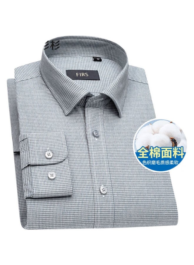 FIRS Pure Cotton Brushed Shirt For Men, Long Sleeve Business Casual All-Cotton Shirt For Young And Middle-Aged, Gray-Green, Size 43 - Image 1