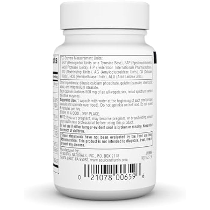 Source Naturals Essential Enzymes 500mg Bio-Aligned Multiple Enzyme Supplement Herbal Defense for Digestion, Gas, Constipation & Bloating Relief - Supports A Strong Immune System - 60 Capsules - Image 3