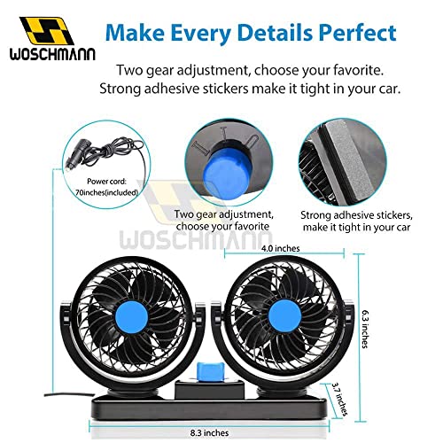 CarFrill Mitchell 12V DC Electric Car Fan for Dashboad 360 Degree Rotatable Dual Head Car Auto Powerful 2 Speed Cooling Air Fan - Image 2