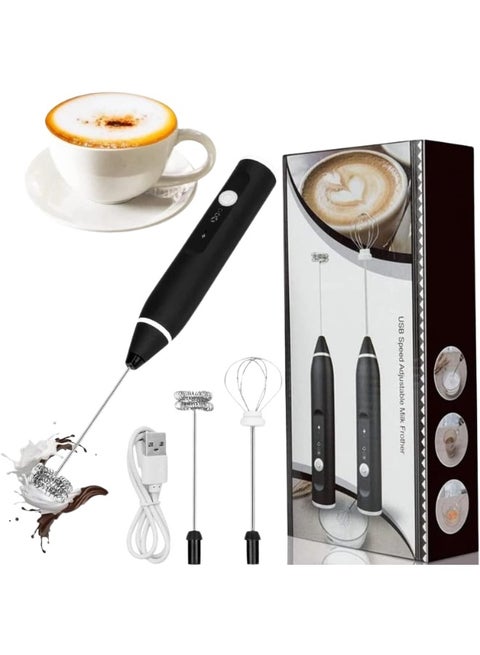 صانع رغوة الحليب ديلوجو بثلاث سرعات قابل لإعادة الشحن للقهوة واللاتيه والكابتشينو - مضرب بيض إضافي رأس من الفولاذ المقاوم للصدأ للطعام شحن USB ابيض/ اسود