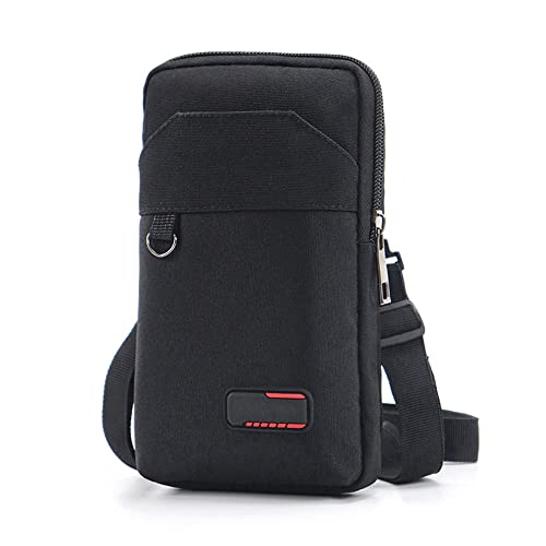 WCALULEG Travel Cell Phone Pouch Belt Pouch, Phone Holster Crossbody Bag with Shoulder Strap for iPhone Case Holder for Hand with Neck Lanyard Smartphone Walking Passport Wallet (Single Layer Black) - Image 1