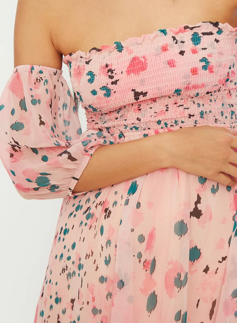 trendyol Shirred Printed Dress