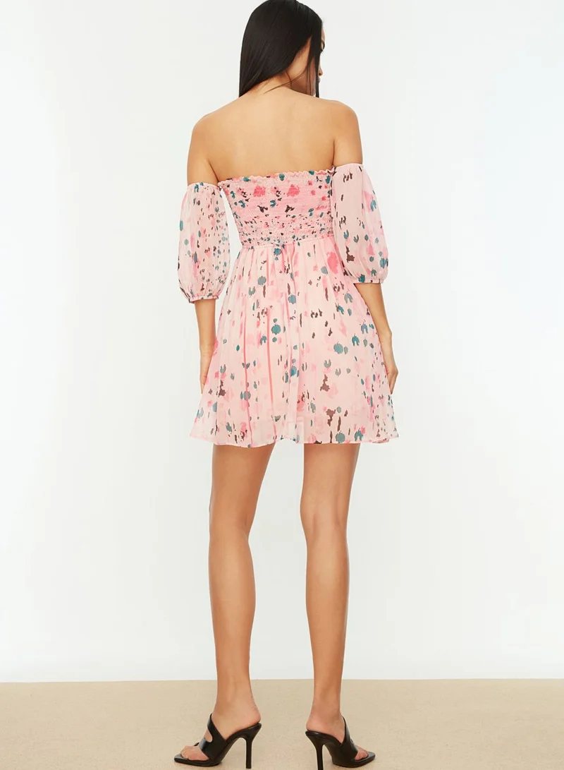 trendyol Shirred Printed Dress